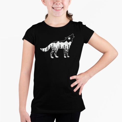 LA Pop Art Howling Wolf - Girls Word Art T-shirt