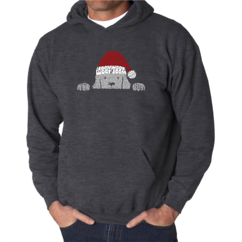 LA Pop Art Christmas Peeking Dog - Mens Word Art Hooded Sweatshirt