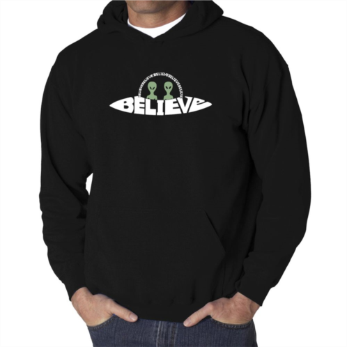 LA Pop Art Believe UFO - Mens Word Art Hooded Sweatshirt