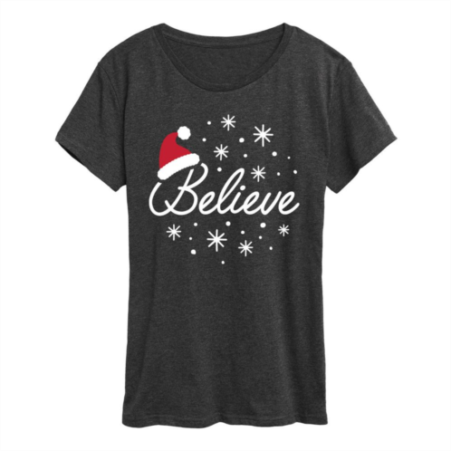 Licensed Character Womens Believe With Santa Hat Graphic Tee