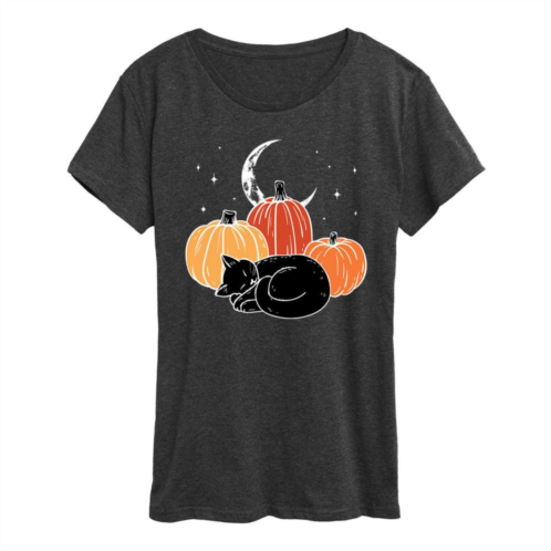 Licensed Character Womens Black Cat Pumpkin Nap Halloween Tee