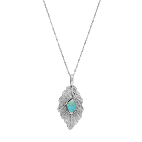 Athra NJ Inc Sterling Silver Simulated Turquoise Textured Leaf Pendant Necklace