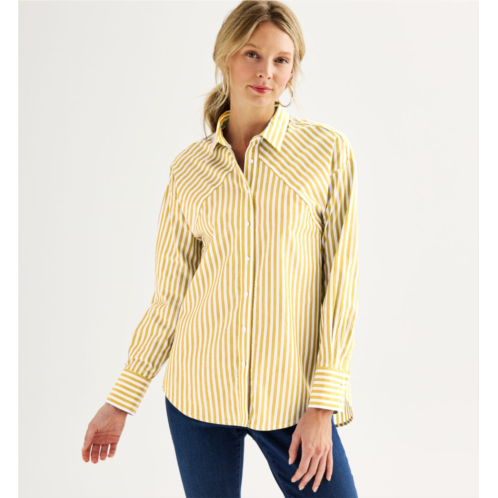 Womens Nine West Oversized Button Down Striped Collared Shirt