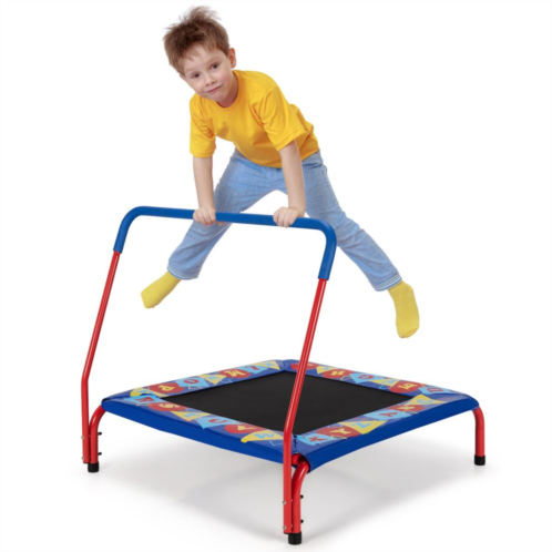Slickblue 36 Inch Kids Indoor Outdoor Square Trampoline with Foamed Handrail-Blue