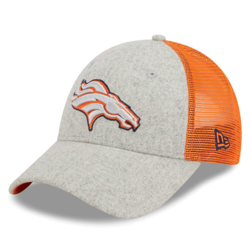 Mens New Era Heather Gray/Orange Denver Broncos Pop Trucker 9FORTY Adjustable Hat