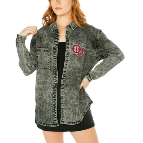 Unbranded Womens Gameday Couture Charcoal Oklahoma Sooners Multi-Hit Tri-Blend Oversized Button-Up Denim Jacket