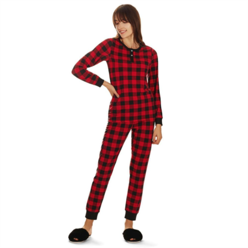 MeMoi 2 Piece Womens Buffalo Plaid Long Sleeve Tapered Bottom Pajama Set