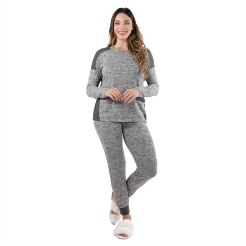MeMoi Womens Colorblock Heathered Sweater-Knit Pajama Set
