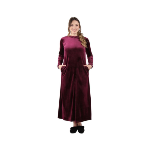 MeMoi Womens Velour Zippered Front Full Length Lounger Gown