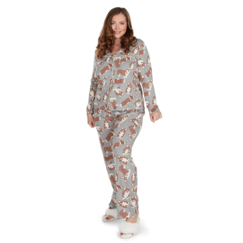 MeMoi Womens Corgi Dog Print Cotton Blend Matching Pajama Set