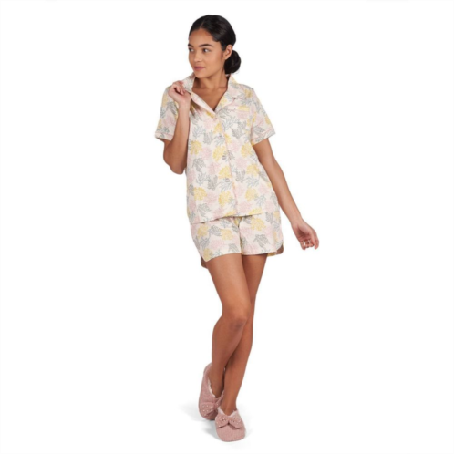 MeMoi Womens Coral Reef Notch Collar Short Cotton Blend Pajama Set