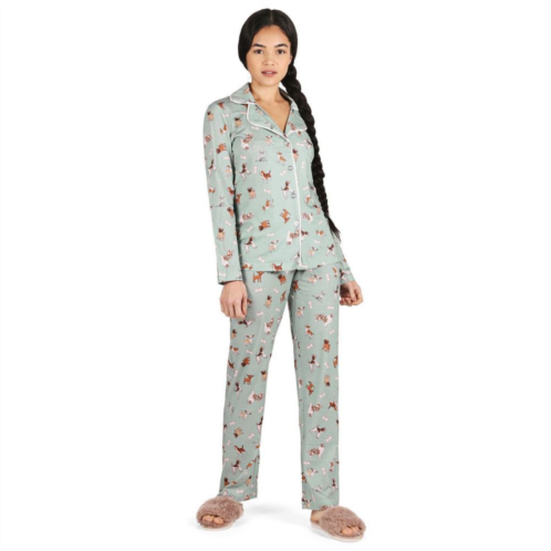 MeMoi Womens Dog and Bone Notch Collar Cotton Blend Pajama Set