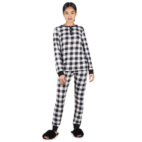 MeMoi 2 Piece Womens Buffalo Plaid Long Sleeve Pajama Set