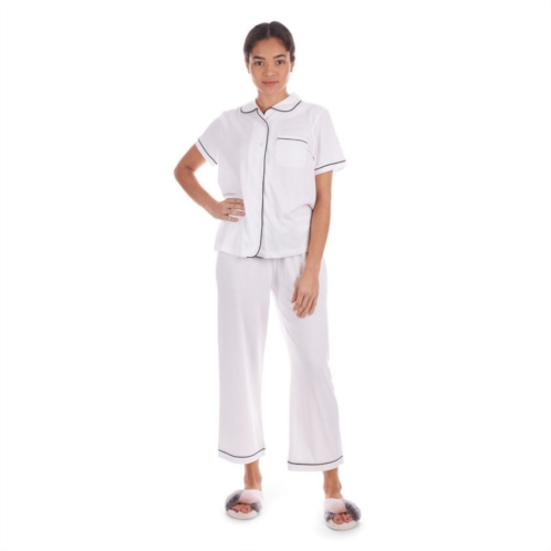 MeMoi Womens Notch Collar Capri Cotton Blend Pajama Set
