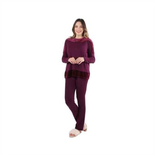MeMoi Womens Velour Luxe Frosted Trim Ultra-Soft Pajama Set