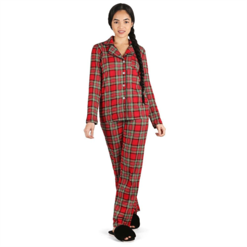 MeMoi Womens Plaid Notch Collar Cotton Blend Pajama Set