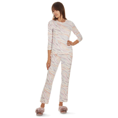 MeMoi 2 Piece Womens Pastel Zebra Long Sleeve and Tapered Pant Pajama Set