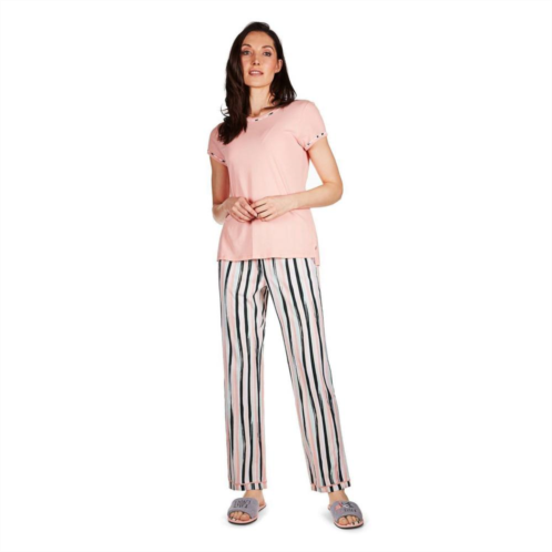 MeMoi Womens Get Tropical T-Shirt and Striped Pants Pajama Set