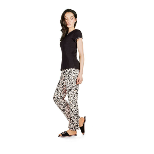MeMoi Womens Jungle Cat T-Shirt Cotton Blend Pajama Set