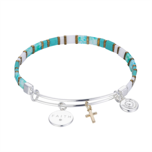 Love This Life Two-Tone Blue Multicolor Faith Cross Bangle Bracelet
