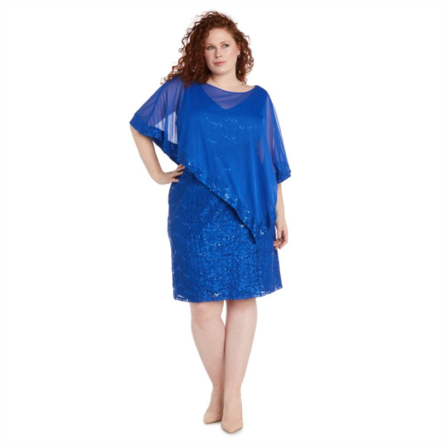 Plus Size R&M Richards Lace Dress with Sheer Poncho