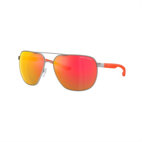 Mens Armani Exchange 0AX2047S 63mm Mirrored Round Sunglasses