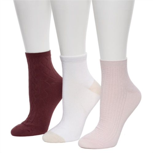 Womens Cuddl Duds 3-Pack Vertical Texture Anklet Socks