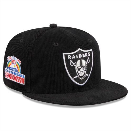 Mens New Era Black Las Vegas Raiders Throwback Cord 59FIFTY Fitted Hat