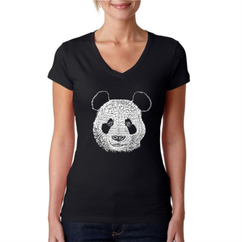 LA Pop Art Panda - Womens Word Art V-Neck T-Shirt