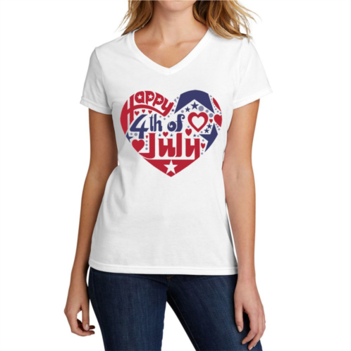 LA Pop Art July 4th Heart - Womens Word Art V-Neck T-Shirt