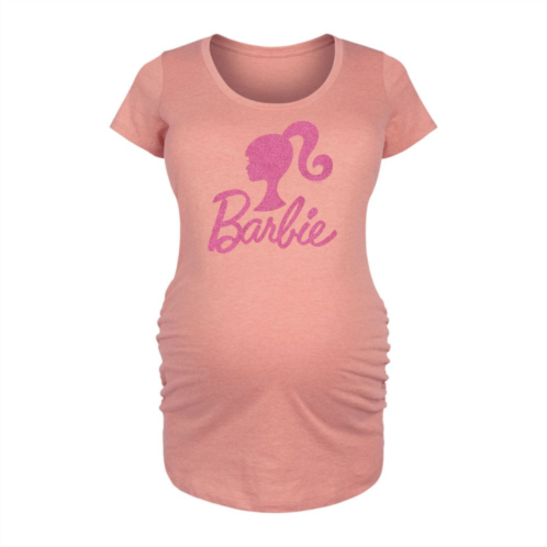 Maternity Barbie Logo Pink Glitter Graphic Tee