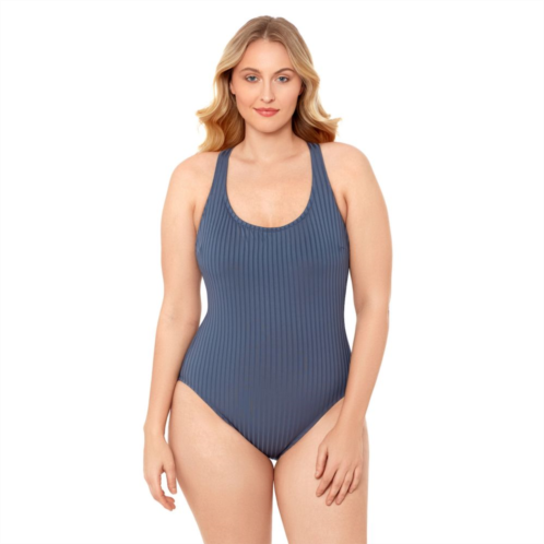 Womens S3 Swim Sculpting Ribbed Scoopneck Crossback One Piece Swimsuit