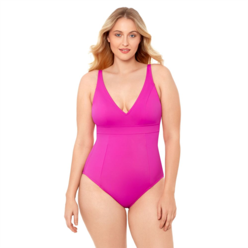 Womens S3 Swim Shaping Banded Plunge V-Neck One Piece Swimsuit