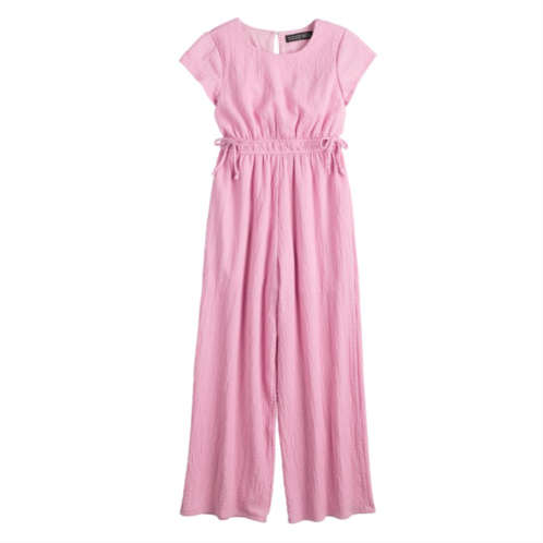 Girls 4-16 Three Pink Hearts Short Sleeve Tie-Waist Jumpsuit in Regular & Plus Size