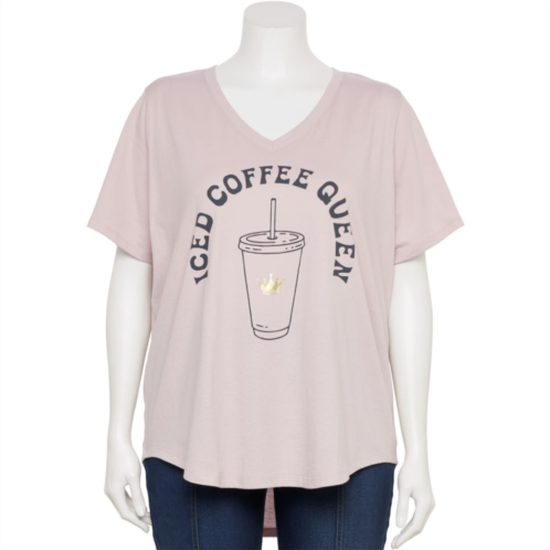 Unbranded Womens Plus Size Iced Coffee Queen V-Neck Graphic Tee