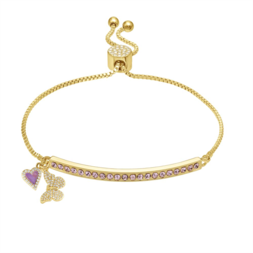 Brilliance 18k Gold Flash Plated Purple Crystal & Cubic Zirconia Adjustable Bar Bracelet
