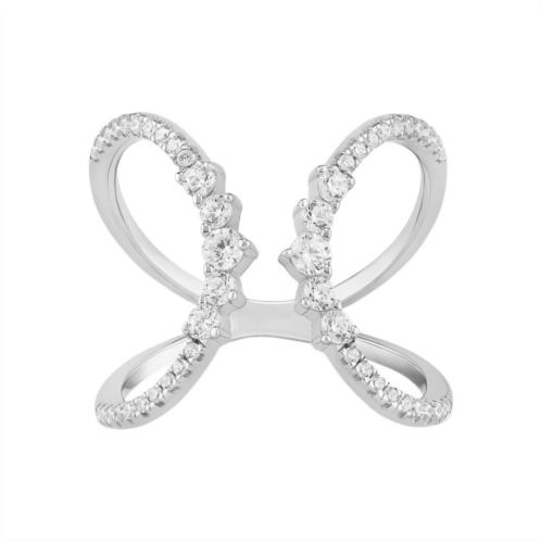 PRIMROSE Sterling Silver Graduated Cubic Zirconia Open Band Ring