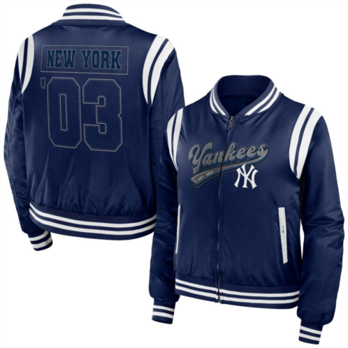 Womens WEAR by Erin Andrews Navy New York Yankees Football Bomber Full-Zip Jacket
