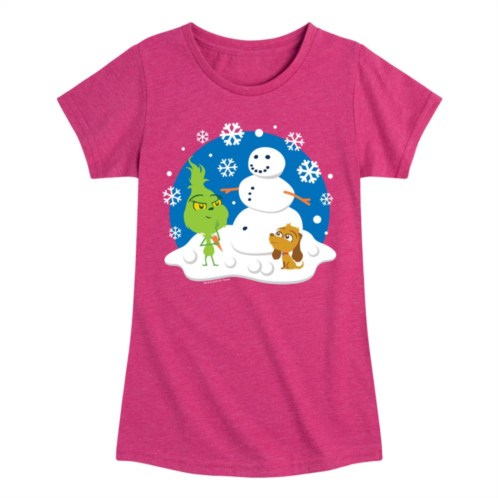 Licensed Character Girls The Grinch Building Snowman Graphic Tee