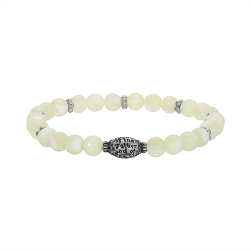 Symbols Of Faith Silver Tone Mother-of-Pearl Bead Prayer Bracelet