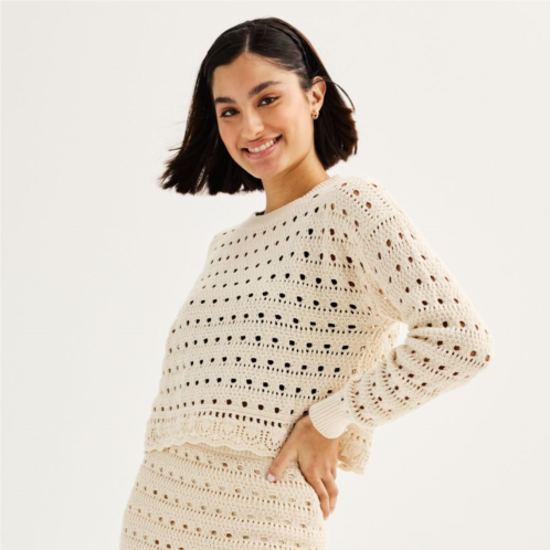 Juniors SO Crochet Pullover Sweater
