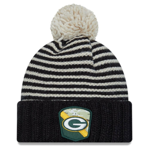 Womens New Era Black Green Bay Packers 2023 Salute To Service Cuffed Pom Knit Hat