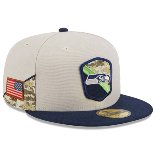 Mens New Era Stone/College Navy Seattle Seahawks 2023 Salute To Service 59FIFTY Fitted Hat