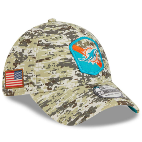 Mens New Era Camo Miami Dolphins 2023 Salute To Service 39THIRTY Flex Hat