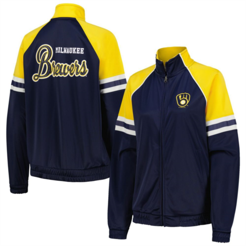 Womens G-III 4Her by Carl Banks Navy Milwaukee Brewers First Place Raglan Full-Zip Track Jacket
