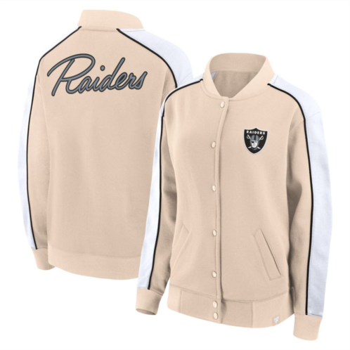 Womens Fanatics Branded Tan Las Vegas Raiders Lounge Full-Snap Varsity Jacket