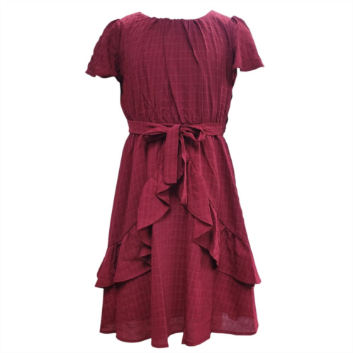 Girls 6-16 Three Pink Hearts Short-Sleeve Ruffled Chiffon Dress