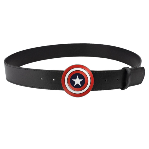 Buckle-Down Marvel Comics Belt, Captain America Shield Enamel, Black Vegan Leather Belt