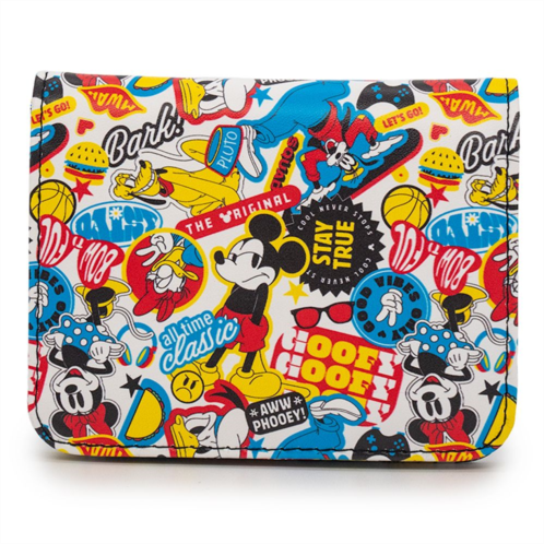 Buckle-Down Disney Wallet, ID Fold Over Snap, Disney The Sensational Six Poses and Icons Collage, White, Vegan Leather