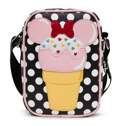 Buckle-Down Disney Bag, Cross Body, Minnie Mouse Ice Cream Cone with Polka Dots Red, Vegan Leather